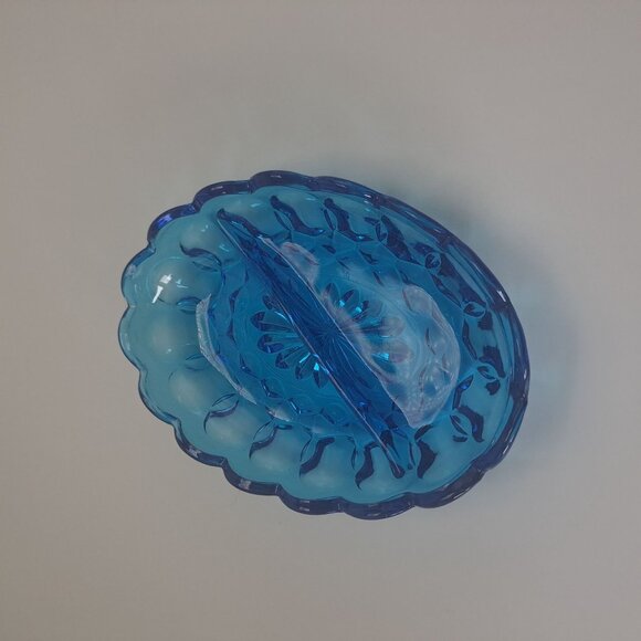 Fairfield Laser Blue Oval Divided Relish Dish By Anchor Hocking - Picture 2 of 8